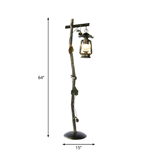 1-Light Metal Standing Up Lamp Classic Bronze Tree Shaped Study Room Floor Light with Oil Lamp Design Clearhalo 'Floor Lamps' 'Lamps' Lighting' 1197776