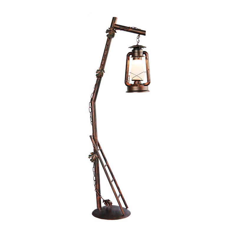1-Light Oil Lamp Shaped Standing Light Classic Style Copper Crystal Floor Reading Lamp Clearhalo 'Floor Lamps' 'Lamps' Lighting' 1197783