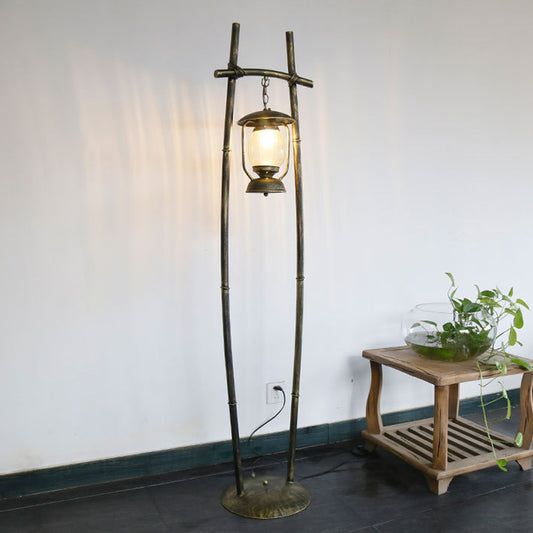 Metallic Bronze Standing Up Lamp Armed 1-Bulb Retro Reading Floor Lamp with Oil Light Accent Bronze Clearhalo 'Floor Lamps' 'Lamps' Lighting' 1197785