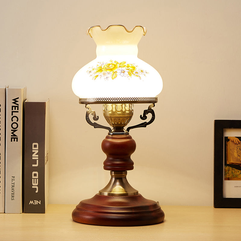 Red Brown Urn Shaped Table Light Countryside Beveled Crystal 1 Head Study Room Nightstand Lamp Red Brown Clearhalo 'Lamps' 'Table Lamps' Lighting' 1197793
