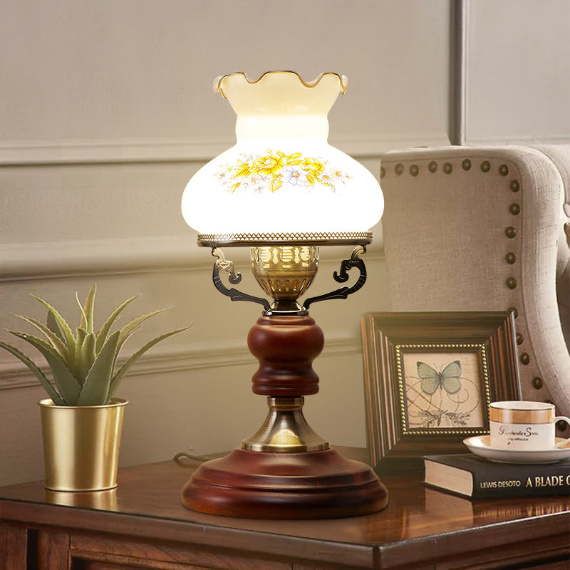 Red Brown Urn Shaped Table Light Countryside Beveled Crystal 1 Head Study Room Nightstand Lamp Clearhalo 'Lamps' 'Table Lamps' Lighting' 1197794
