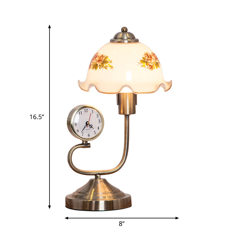 1 Head Floral Shade Table Lamp Rural Style Beveled Crystal Nightstand Lamp in Brass Clearhalo 'Lamps' 'Table Lamps' Lighting' 1197812