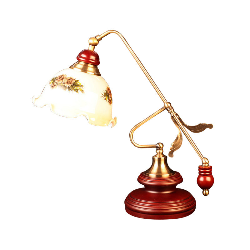 Red Brown 1 Light Night Table Lamp Countryside Style Crystal Floral Shaped Nightstand Lamp Clearhalo 'Lamps' 'Table Lamps' Lighting' 1197815