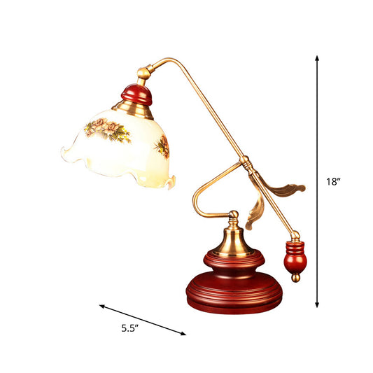 Red Brown 1 Light Night Table Lamp Countryside Style Crystal Floral Shaped Nightstand Lamp Clearhalo 'Lamps' 'Table Lamps' Lighting' 1197816