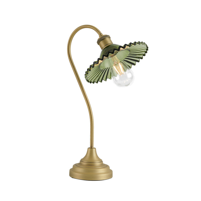 Metal Swooping Arm Table Light Rural Style 1-Light Bedroom Nightstand Lamp with Crystal Shade in Green Clearhalo 'Lamps' 'Table Lamps' Lighting' 1197819