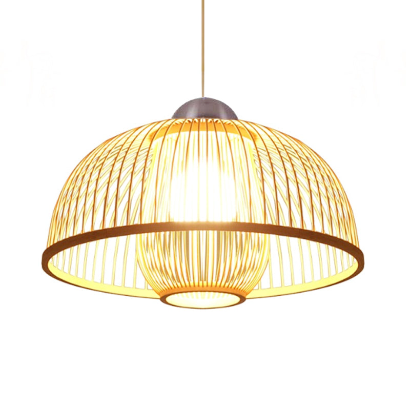Single Head Dome Shade Hanging Lamp Asian Bamboo Ceiling Drop Light over Dining Table Clearhalo 'Ceiling Lights' 'Pendant Lights' 'Pendants' Lighting' 119791