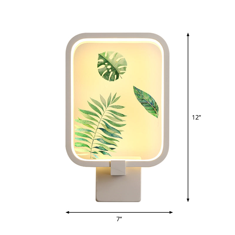 Simplicity Rectangle Shaped Metal Wall Lighting LED Wall Mural Light in White with Banana Leaf Pattern Clearhalo 'Wall Lamps & Sconces' 'Wall Lights' Lighting' 1197992