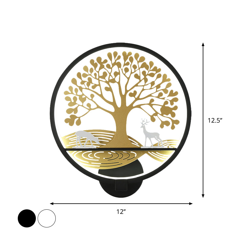 Black/White Rounded Tree Wall Mounted Lamp Postmodern LED Metal Mural Light for Bedside, Warm/White Light Clearhalo 'Cast Iron' 'Glass' 'Industrial' 'Modern wall lights' 'Modern' 'Tiffany' 'Traditional wall lights' 'Wall Lamps & Sconces' 'Wall Lights' Lighting' 1197996