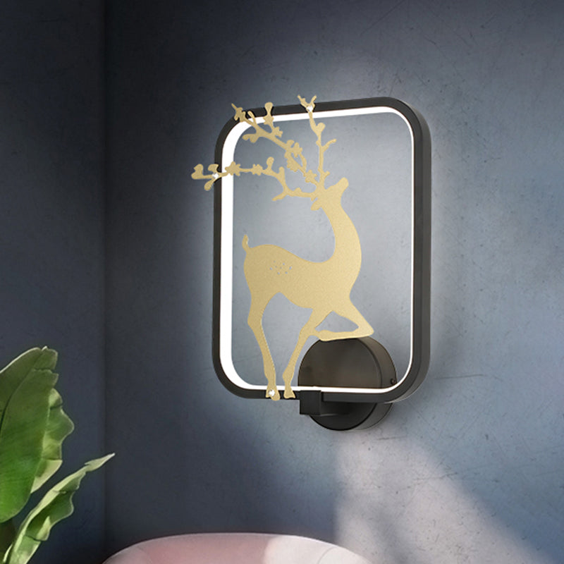 Minimal Style Rectangle Metal Wall Mural Lamp LED Wall Mount Light in Black/White with Elk Deer Pattern, Warm/White Light Black Clearhalo 'Wall Lamps & Sconces' 'Wall Lights' Lighting' 1198001