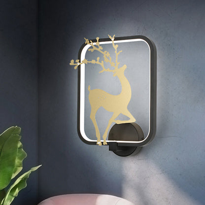 Minimal Style Rectangle Metal Wall Mural Lamp LED Wall Mount Light in Black/White with Elk Deer Pattern, Warm/White Light Black Clearhalo 'Wall Lamps & Sconces' 'Wall Lights' Lighting' 1198001