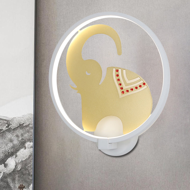 Postmodern Style Circular Metallic Mural Lamp LED Elephant Wall Lighting Fixture in White-Red/Black-Red/White-Gold for Bedroom, Warm/White Light White-Gold Clearhalo 'Wall Lamps & Sconces' 'Wall Lights' Lighting' 1198033
