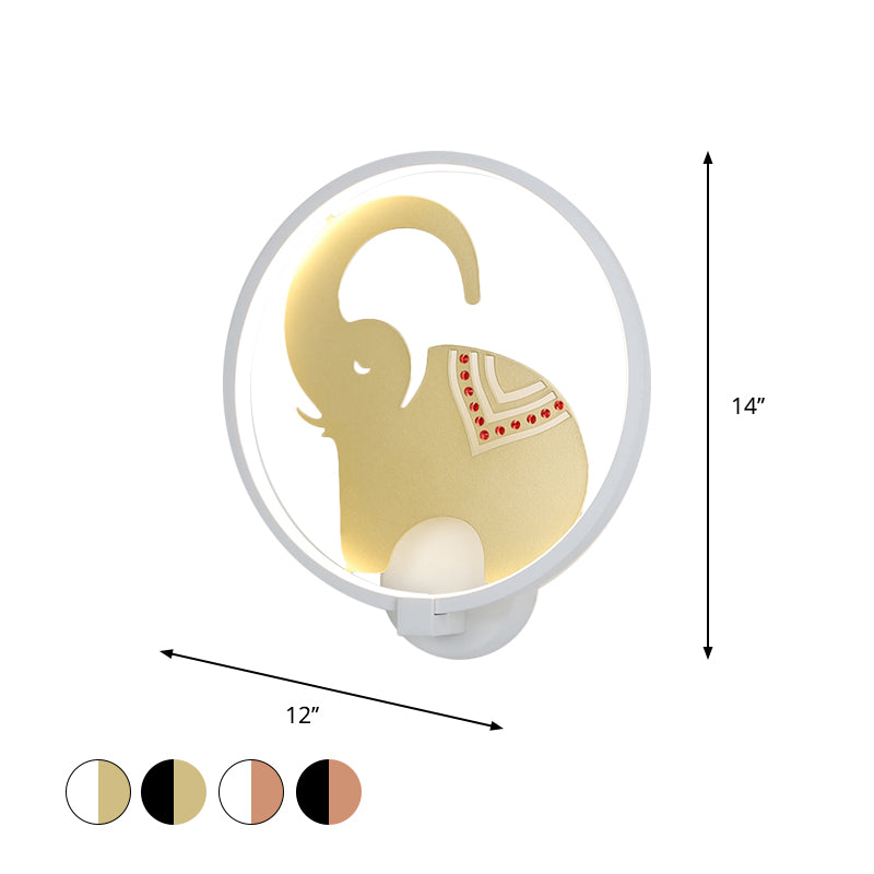 Postmodern Style Circular Metallic Mural Lamp LED Elephant Wall Lighting Fixture in White-Red/Black-Red/White-Gold for Bedroom, Warm/White Light Clearhalo 'Wall Lamps & Sconces' 'Wall Lights' Lighting' 1198036