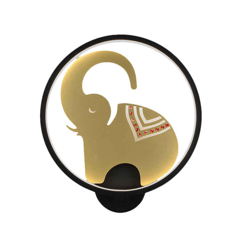 Postmodern Style Circular Metallic Mural Lamp LED Elephant Wall Lighting Fixture in White-Red/Black-Red/White-Gold for Bedroom, Warm/White Light Clearhalo 'Wall Lamps & Sconces' 'Wall Lights' Lighting' 1198039