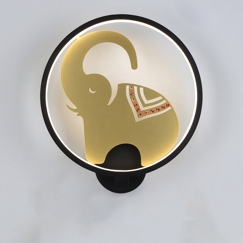 Postmodern Style Circular Metallic Mural Lamp LED Elephant Wall Lighting Fixture in White-Red/Black-Red/White-Gold for Bedroom, Warm/White Light Clearhalo 'Wall Lamps & Sconces' 'Wall Lights' Lighting' 1198040