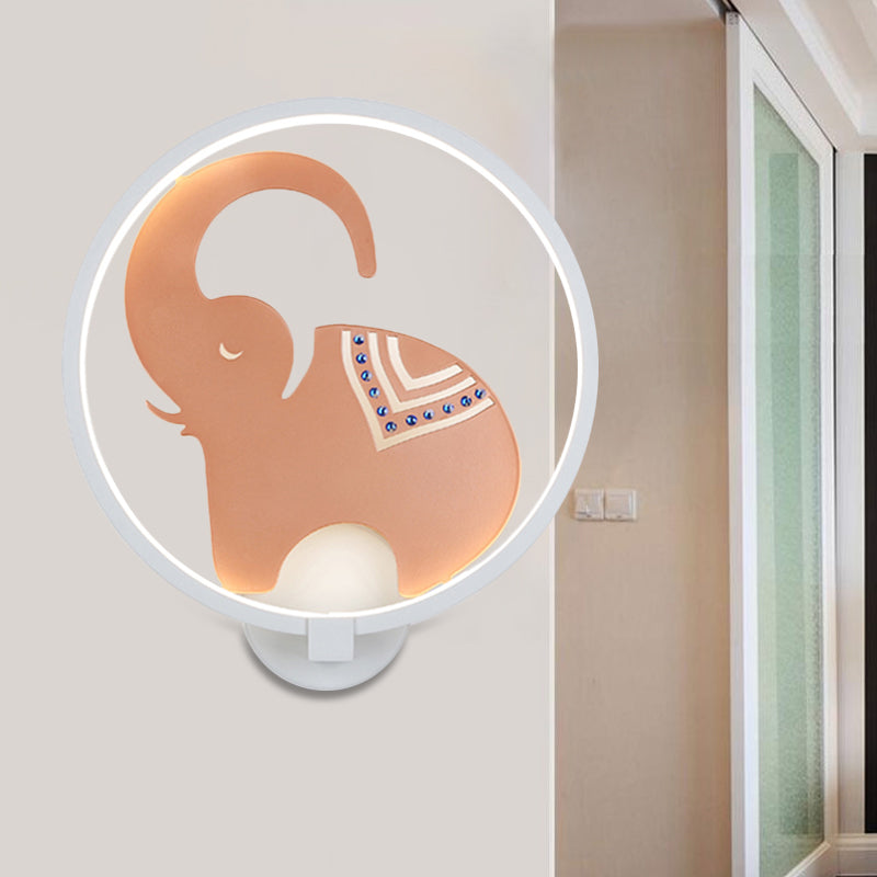 Postmodern Style Circular Metallic Mural Lamp LED Elephant Wall Lighting Fixture in White-Red/Black-Red/White-Gold for Bedroom, Warm/White Light White-Red Clearhalo 'Wall Lamps & Sconces' 'Wall Lights' Lighting' 1198041