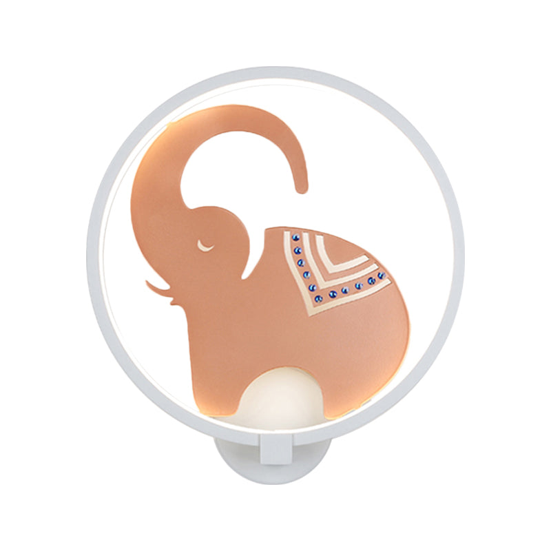 Postmodern Style Circular Metallic Mural Lamp LED Elephant Wall Lighting Fixture in White-Red/Black-Red/White-Gold for Bedroom, Warm/White Light Clearhalo 'Wall Lamps & Sconces' 'Wall Lights' Lighting' 1198044