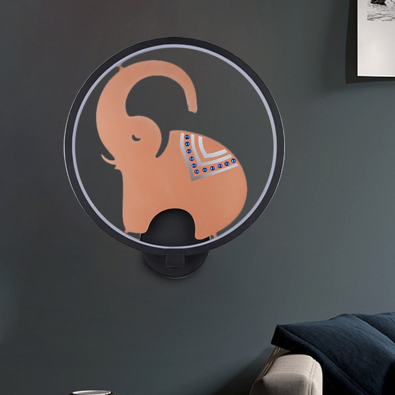 Postmodern Style Circular Metallic Mural Lamp LED Elephant Wall Lighting Fixture in White-Red/Black-Red/White-Gold for Bedroom, Warm/White Light Black-Red Clearhalo 'Wall Lamps & Sconces' 'Wall Lights' Lighting' 1198045