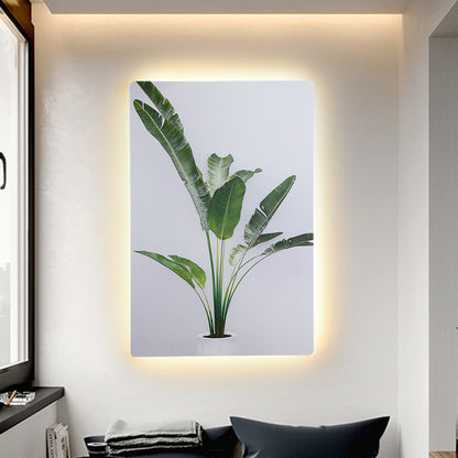 Green and White Rectangle Wall Mural Lamp Simplicity LED Acrylic Wall Lighting Idea with Leaf Pattern White-Green A Clearhalo 'Wall Lamps & Sconces' 'Wall Lights' Lighting' 1198049