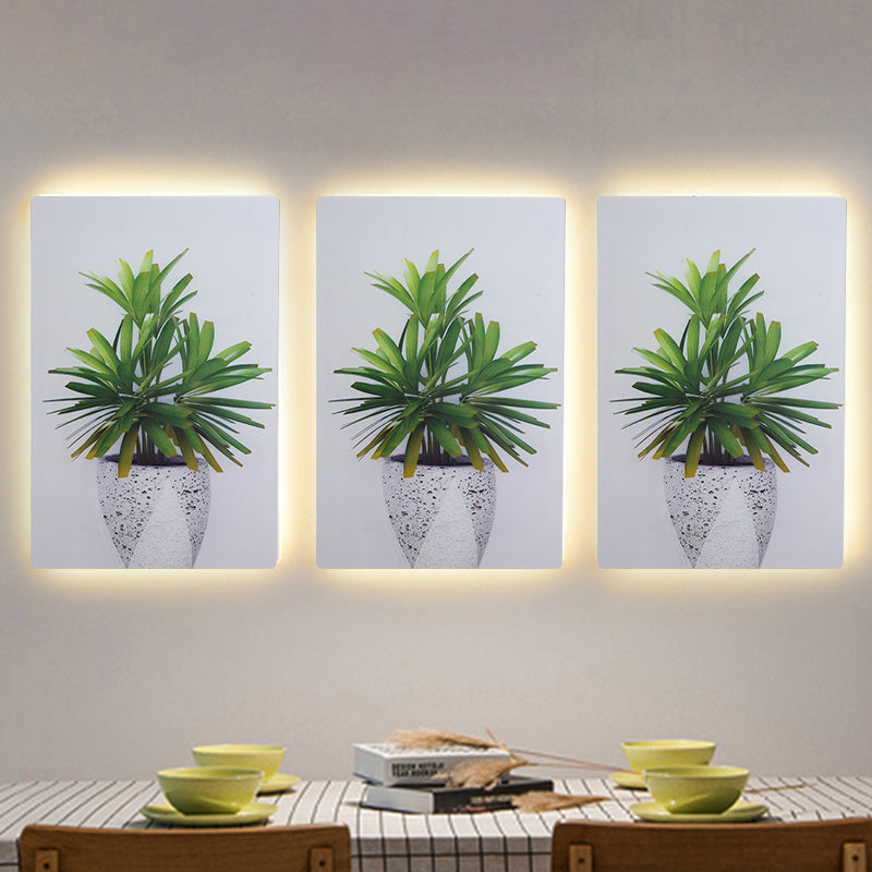 Green and White Rectangle Wall Mural Lamp Simplicity LED Acrylic Wall Lighting Idea with Leaf Pattern Clearhalo 'Wall Lamps & Sconces' 'Wall Lights' Lighting' 1198055
