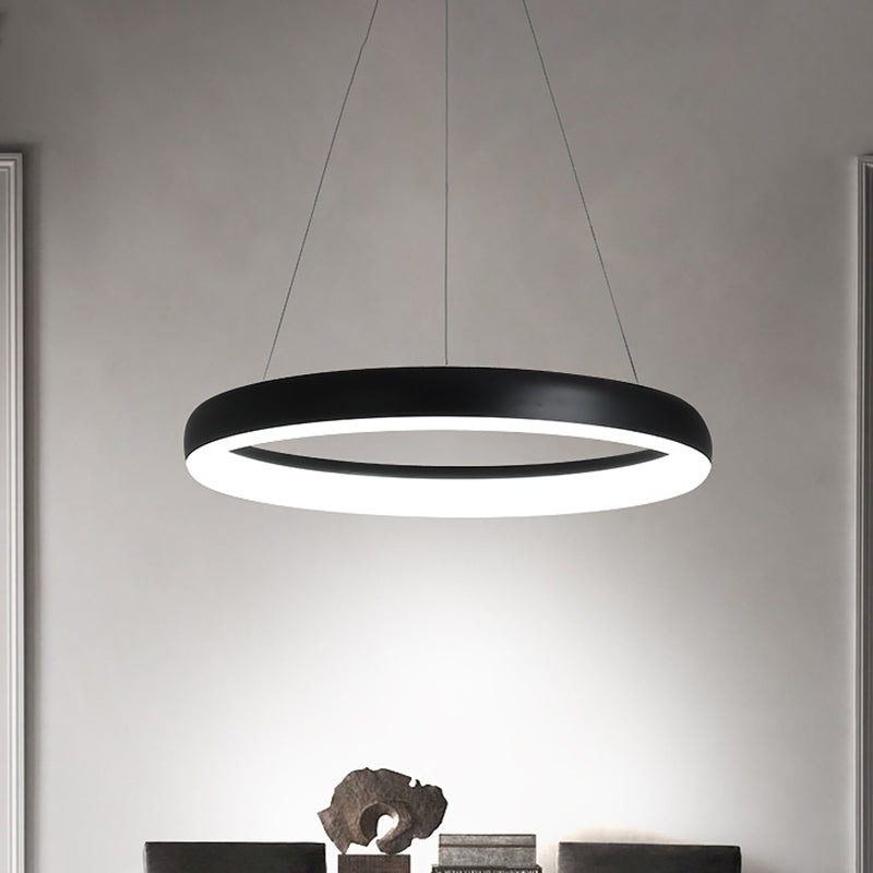Ring Hanging Chandelier Minimalist Metal White/Black Finish LED Pendulum Light in White/Warm Light, 16"/23.5"/31.5" Dia Clearhalo 'Ceiling Lights' 'Chandeliers' 'Modern Chandeliers' 'Modern' Lighting' 1198105