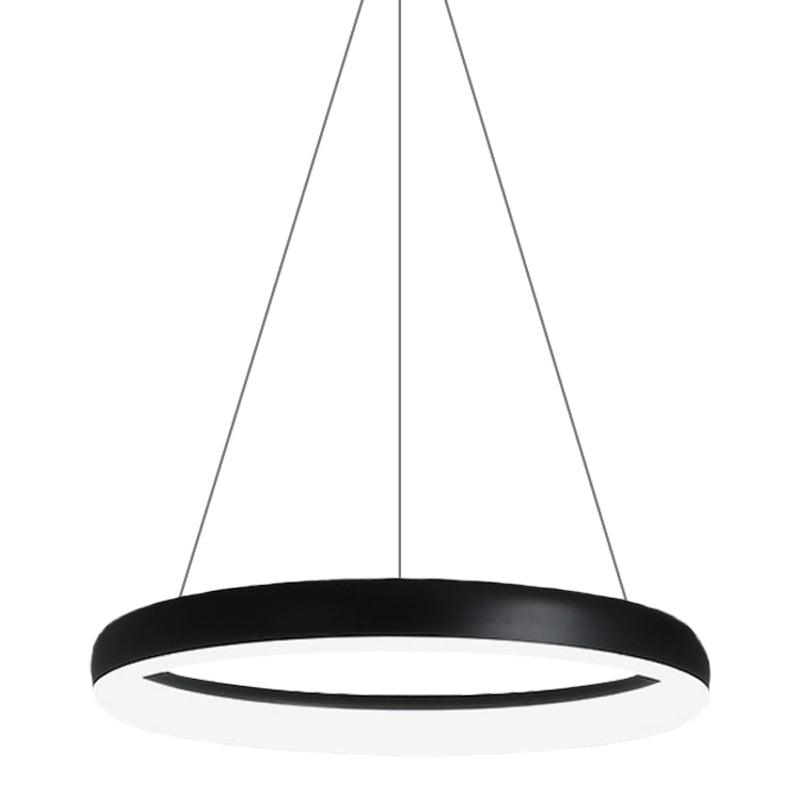 Ring Hanging Chandelier Minimalist Metal White/Black Finish LED Pendulum Light in White/Warm Light, 16"/23.5"/31.5" Dia Clearhalo 'Ceiling Lights' 'Chandeliers' 'Modern Chandeliers' 'Modern' Lighting' 1198106