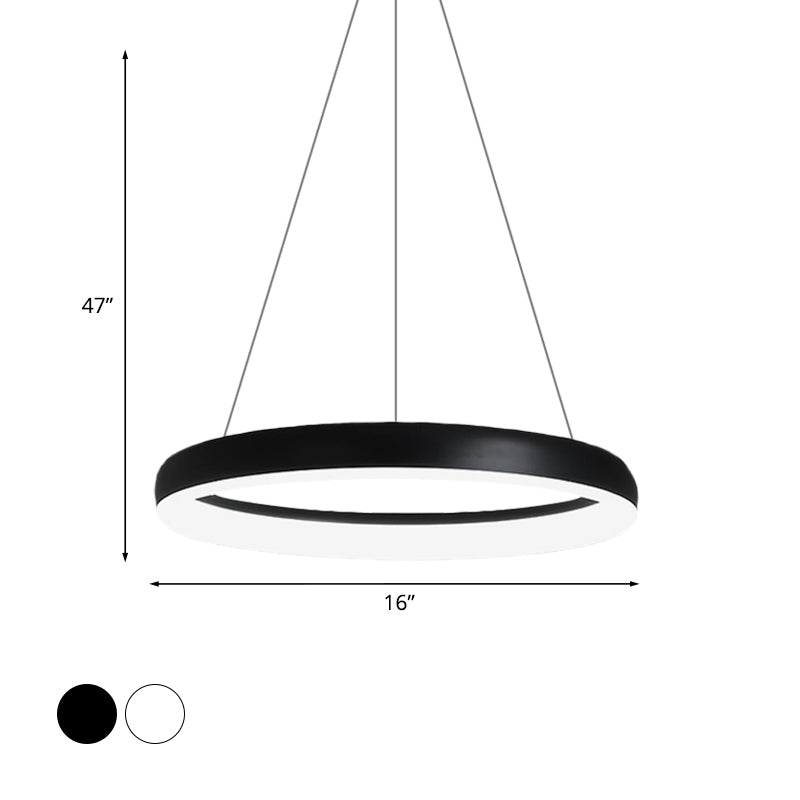 Ring Hanging Chandelier Minimalist Metal White/Black Finish LED Pendulum Light in White/Warm Light, 16"/23.5"/31.5" Dia Clearhalo 'Ceiling Lights' 'Chandeliers' 'Modern Chandeliers' 'Modern' Lighting' 1198107