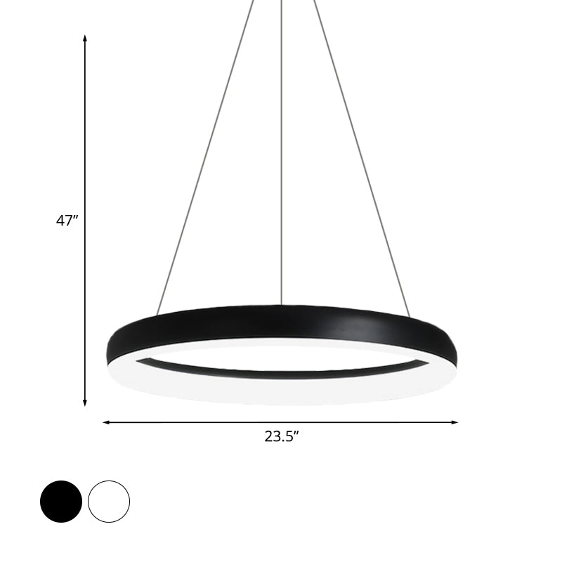 Ring Hanging Chandelier Minimalist Metal White/Black Finish LED Pendulum Light in White/Warm Light, 16"/23.5"/31.5" Dia Clearhalo 'Ceiling Lights' 'Chandeliers' 'Modern Chandeliers' 'Modern' Lighting' 1198108