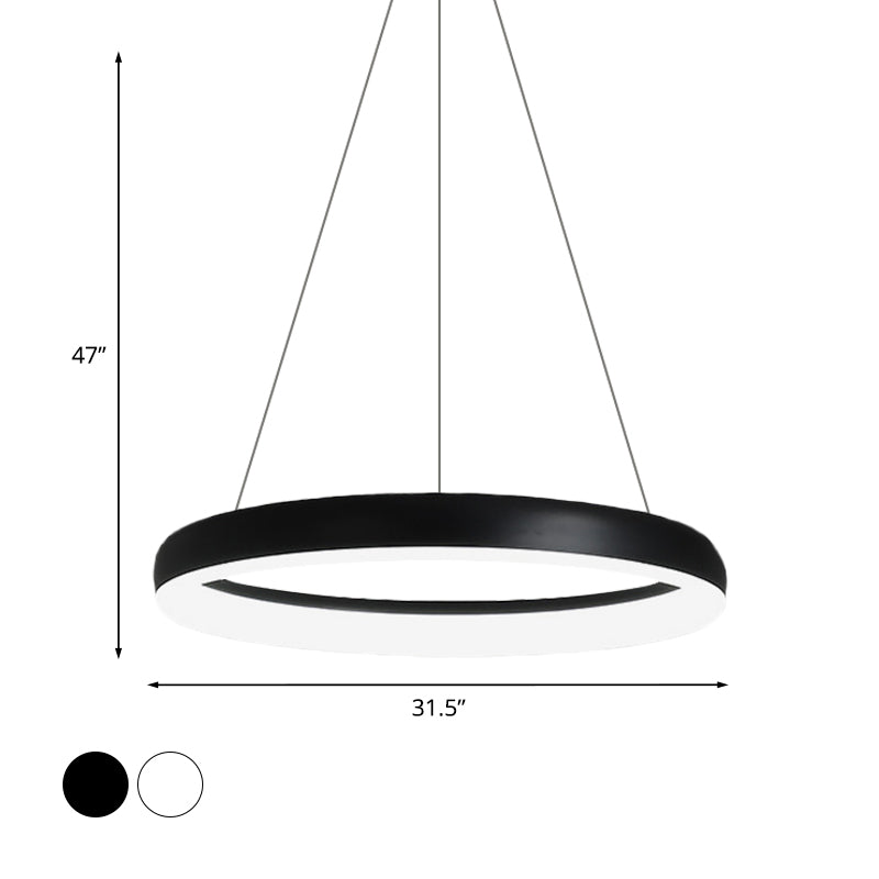 Ring Hanging Chandelier Minimalist Metal White/Black Finish LED Pendulum Light in White/Warm Light, 16"/23.5"/31.5" Dia Clearhalo 'Ceiling Lights' 'Chandeliers' 'Modern Chandeliers' 'Modern' Lighting' 1198109