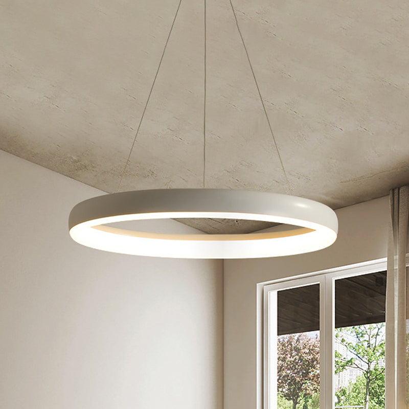 Ring Hanging Chandelier Minimalist Metal White/Black Finish LED Pendulum Light in White/Warm Light, 16"/23.5"/31.5" Dia White Clearhalo 'Ceiling Lights' 'Chandeliers' 'Modern Chandeliers' 'Modern' Lighting' 1198110