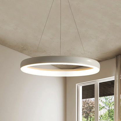 Ring Hanging Chandelier Minimalist Metal White/Black Finish LED Pendulum Light in White/Warm Light, 16"/23.5"/31.5" Dia White Clearhalo 'Ceiling Lights' 'Chandeliers' 'Modern Chandeliers' 'Modern' Lighting' 1198110