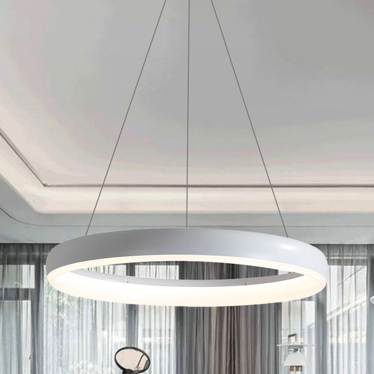 Ring Hanging Chandelier Minimalist Metal White/Black Finish LED Pendulum Light in White/Warm Light, 16"/23.5"/31.5" Dia Clearhalo 'Ceiling Lights' 'Chandeliers' 'Modern Chandeliers' 'Modern' Lighting' 1198111