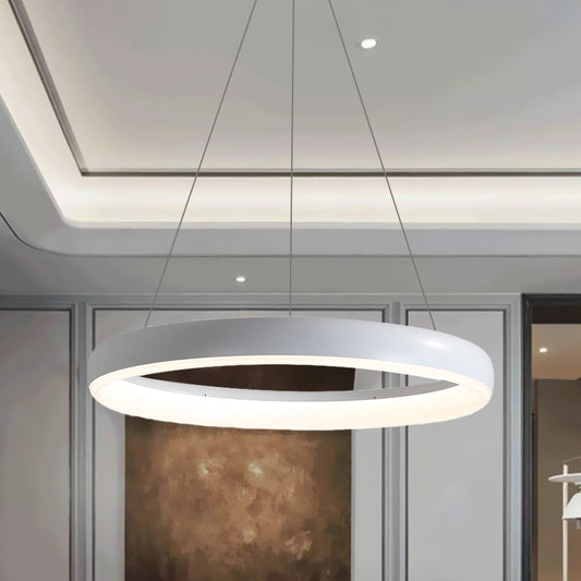 Ring Hanging Chandelier Minimalist Metal White/Black Finish LED Pendulum Light in White/Warm Light, 16"/23.5"/31.5" Dia Clearhalo 'Ceiling Lights' 'Chandeliers' 'Modern Chandeliers' 'Modern' Lighting' 1198112