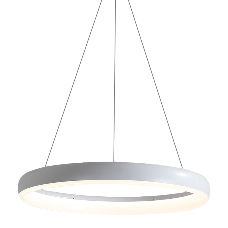 Ring Hanging Chandelier Minimalist Metal White/Black Finish LED Pendulum Light in White/Warm Light, 16"/23.5"/31.5" Dia Clearhalo 'Ceiling Lights' 'Chandeliers' 'Modern Chandeliers' 'Modern' Lighting' 1198113