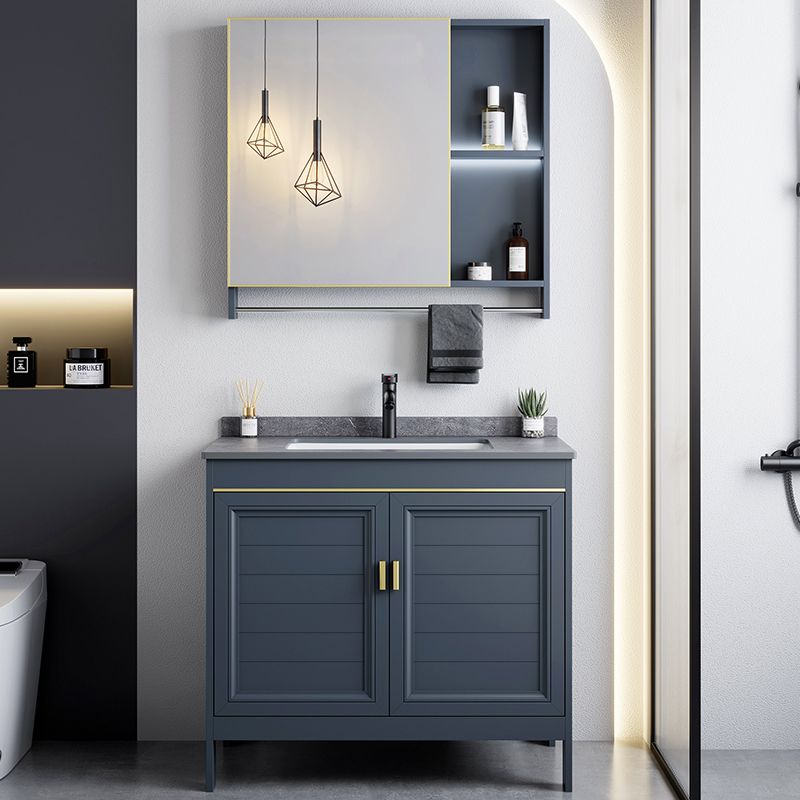 Blue Bath Vanity Freestanding Rectangular 2 Doors Single Sink Metal Frame Bathroom Vanity Clearhalo 'Bathroom Remodel & Bathroom Fixtures' 'Bathroom Vanities' 'bathroom_vanities' 'Home Improvement' 'home_improvement' 'home_improvement_bathroom_vanities' 1200x1200_00023eb2-4ad2-4db0-9fae-64fd536e071c