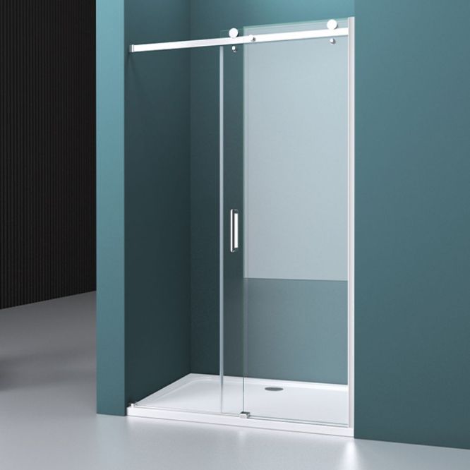 Semi Frameless Tempered Glass Shower Door Single Sliding Shower Door Clearhalo 'Bathroom Remodel & Bathroom Fixtures' 'Home Improvement' 'home_improvement' 'home_improvement_shower_tub_doors' 'Shower and Tub Doors' 'shower_tub_doors' 'Showers & Bathtubs' 1200x1200_0079d90e-d1cf-414b-99c7-11a7b5f22cfd