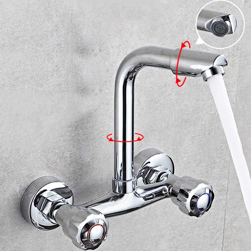Wall Mounted Two Handles Kitchen Faucet Bronze Faucet in Chrome Clearhalo 'Home Improvement' 'home_improvement' 'home_improvement_kitchen_faucets' 'Kitchen Faucets' 'Kitchen Remodel & Kitchen Fixtures' 'Kitchen Sinks & Faucet Components' 'kitchen_faucets' 1200x1200_008b37d8-10e0-47bb-ba24-4d83e177f2b7