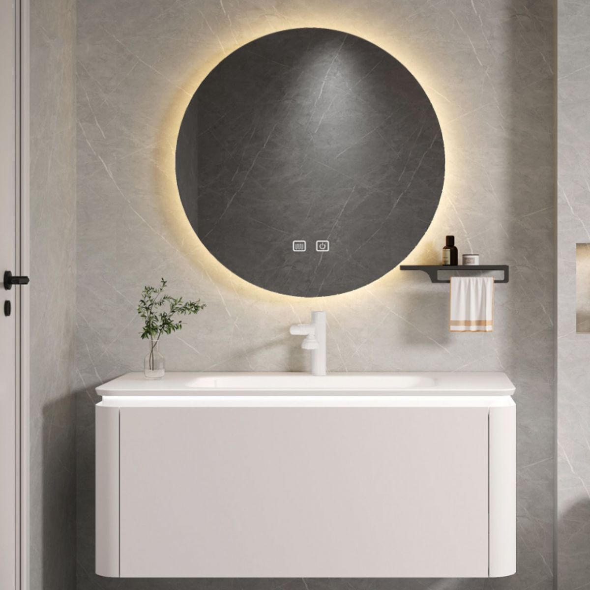 Rectangular White Vanity Wall Mounted Single Sink Mirror Wood Frame Vanity with Drawer Clearhalo 'Bathroom Remodel & Bathroom Fixtures' 'Bathroom Vanities' 'bathroom_vanities' 'Home Improvement' 'home_improvement' 'home_improvement_bathroom_vanities' 1200x1200_00a94d92-3e68-4d12-8c1b-29772909d066