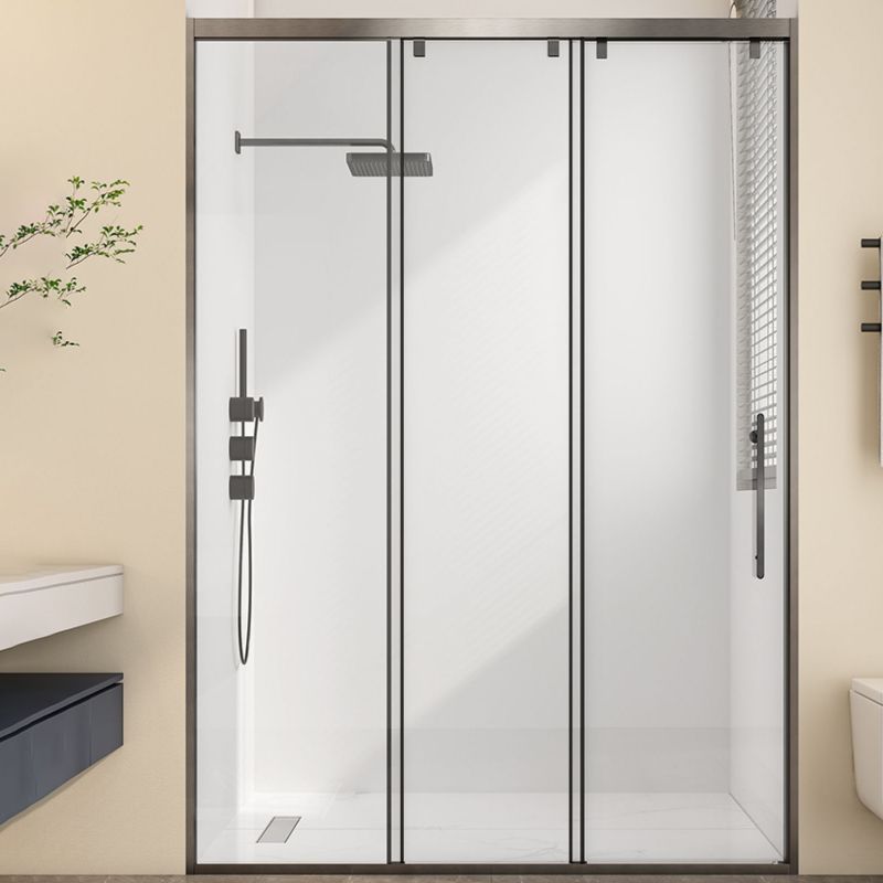 Single Sliding Frame Shower Bath Door Black Clear Shower Doors Clearhalo 'Bathroom Remodel & Bathroom Fixtures' 'Home Improvement' 'home_improvement' 'home_improvement_shower_tub_doors' 'Shower and Tub Doors' 'shower_tub_doors' 'Showers & Bathtubs' 1200x1200_00b097eb-0b6e-469a-9197-7eb1f74eb259