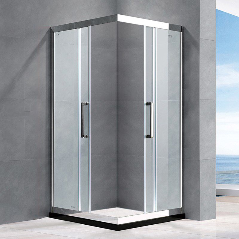 Framed Tempered Glass Shower Kit Corner Double Sliding Shower Kit Clearhalo 'Bathroom Remodel & Bathroom Fixtures' 'Home Improvement' 'home_improvement' 'home_improvement_shower_stalls_enclosures' 'Shower Stalls & Enclosures' 'shower_stalls_enclosures' 'Showers & Bathtubs' 1200x1200_00ee3933-20b9-4497-9e79-3744d7f60965