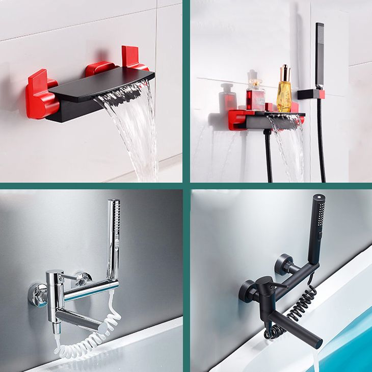 Modern Tub Filler Copper Wall Mounted with Hand Shower Waterfall Tub Spout Trim Clearhalo 'Bathroom Remodel & Bathroom Fixtures' 'Bathtub Faucets' 'bathtub_faucets' 'Home Improvement' 'home_improvement' 'home_improvement_bathtub_faucets' 1200x1200_00f564e8-e60f-4a92-8cf6-4f9dce989886