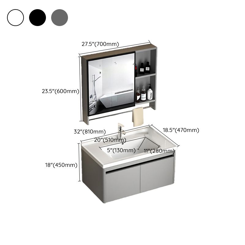 2 Doors Bathroom Vanity Mirror Grey Rectangle Single Sink Wall Mount Vanity Clearhalo 'Bathroom Remodel & Bathroom Fixtures' 'Bathroom Vanities' 'bathroom_vanities' 'Home Improvement' 'home_improvement' 'home_improvement_bathroom_vanities' 1200x1200_01047a69-50b7-4ede-aedf-57049b3a043b