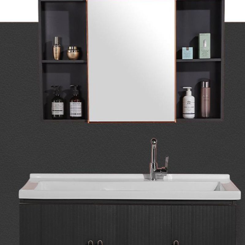 Waterproof Vanity Grey Single Sink Freestanding Mirror Rectangular Bath Vanity with Doors Clearhalo 'Bathroom Remodel & Bathroom Fixtures' 'Bathroom Vanities' 'bathroom_vanities' 'Home Improvement' 'home_improvement' 'home_improvement_bathroom_vanities' 1200x1200_013b4b17-569a-4c12-91ce-a12572d0bf4d