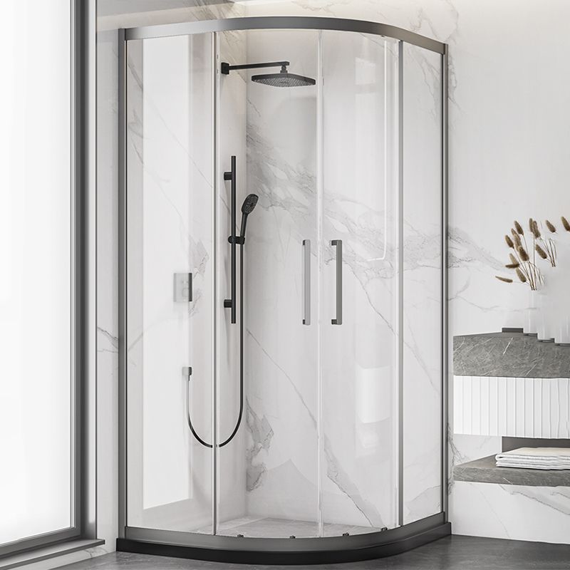 Neo-round 304 Stainless Steel Shower Kit Clear Double Sliding Shower Enclosure Clearhalo 'Bathroom Remodel & Bathroom Fixtures' 'Home Improvement' 'home_improvement' 'home_improvement_shower_stalls_enclosures' 'Shower Stalls & Enclosures' 'shower_stalls_enclosures' 'Showers & Bathtubs' 1200x1200_014b61d2-0a6c-433a-9830-1183adb4b144