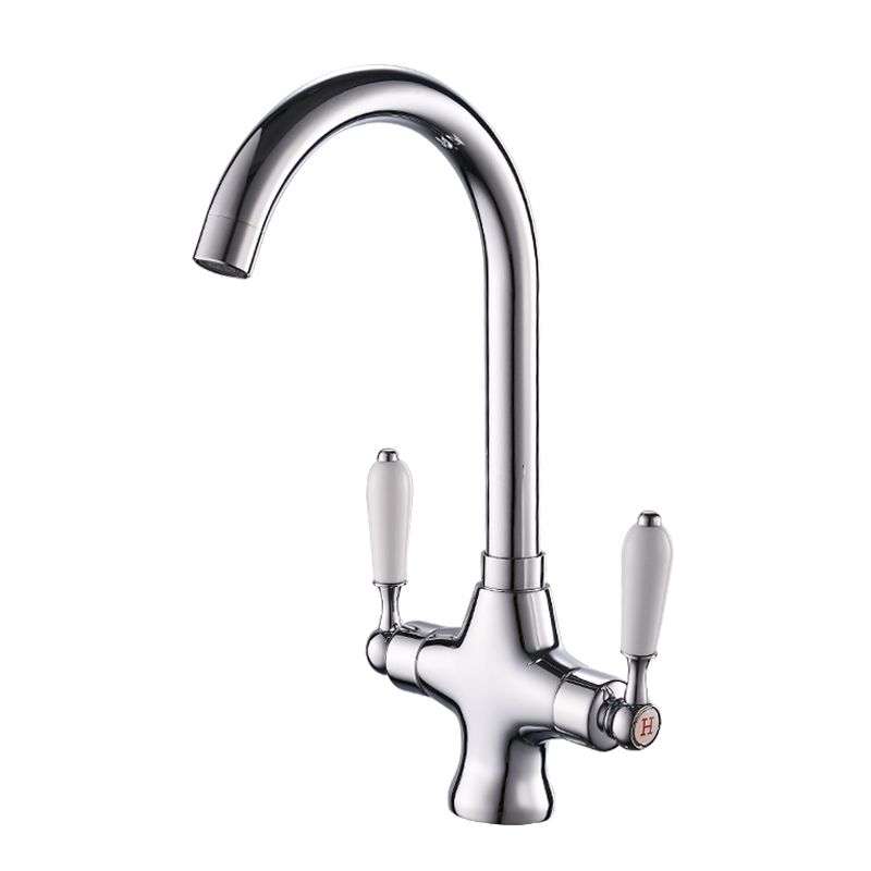 Contemporary Double Handle Kitchen Faucet High Arch Water Filler in Chrome Clearhalo 'Home Improvement' 'home_improvement' 'home_improvement_kitchen_faucets' 'Kitchen Faucets' 'Kitchen Remodel & Kitchen Fixtures' 'Kitchen Sinks & Faucet Components' 'kitchen_faucets' 1200x1200_015323e6-bd06-4a1e-b7b3-9e7cd67d9b7f