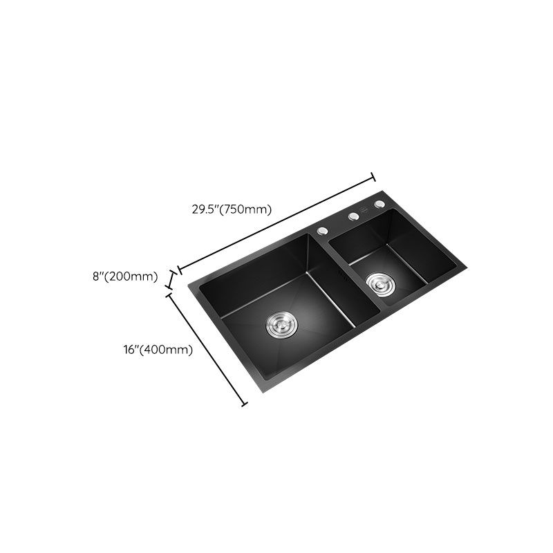 Rectangle Stainless Steel Sink in Black Double Bowl Drop-In Kitchen Sink Clearhalo 'Home Improvement' 'home_improvement' 'home_improvement_kitchen_sinks' 'Kitchen Remodel & Kitchen Fixtures' 'Kitchen Sinks & Faucet Components' 'Kitchen Sinks' 'kitchen_sinks' 1200x1200_016744e6-109a-43a0-801c-2a59bf57a9bc