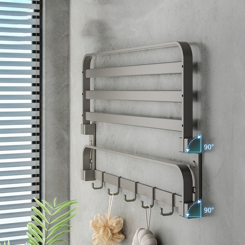 Modern Gray Bathroom Accessory Set Aluminum Stainless Bath Shelf/Robe Hooks/Towel Bar Clearhalo 'Bathroom Hardware Sets' 'Bathroom Hardware' 'Bathroom Remodel & Bathroom Fixtures' 'bathroom_hardware_sets' 'Home Improvement' 'home_improvement' 'home_improvement_bathroom_hardware_sets' 1200x1200_01884377-2cb8-439a-99f5-2fb0e25896ac