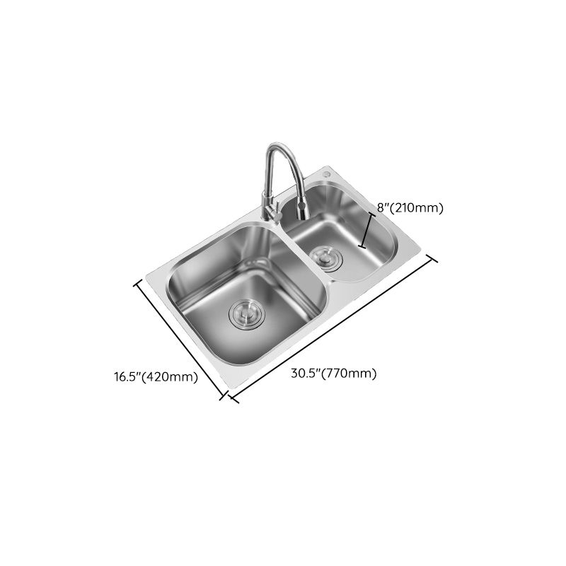 Contemporary Style Kitchen Sink Stainless Steel Kitchen Double Sink with Soundproofing Clearhalo 'Home Improvement' 'home_improvement' 'home_improvement_kitchen_sinks' 'Kitchen Remodel & Kitchen Fixtures' 'Kitchen Sinks & Faucet Components' 'Kitchen Sinks' 'kitchen_sinks' 1200x1200_01954901-08da-4ae7-927c-eb64ba894bf9