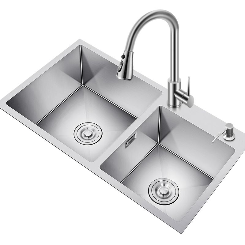 Scratch Resistant Kitchen Sink Double Bowl Stainless Steel Square Top-Mount Kitchen Sink Clearhalo 'Home Improvement' 'home_improvement' 'home_improvement_kitchen_sinks' 'Kitchen Remodel & Kitchen Fixtures' 'Kitchen Sinks & Faucet Components' 'Kitchen Sinks' 'kitchen_sinks' 1200x1200_01c47e16-695a-430a-b537-e4d1317cfcc7