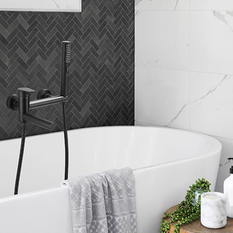 Modern Tub Spout Trim One Handle Wall Mount Tub Faucet with Handshower Clearhalo 'Bathroom Remodel & Bathroom Fixtures' 'Bathtub Faucets' 'bathtub_faucets' 'Home Improvement' 'home_improvement' 'home_improvement_bathtub_faucets' 1200x1200_02122b3b-bcfa-4e3e-9796-880b402c40a7