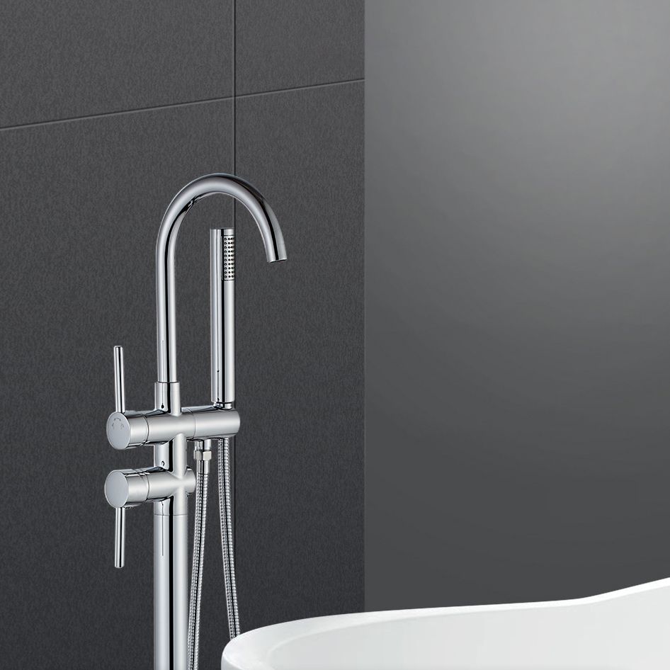 Traditional Floor Mounted Freestanding Tub Filler Double Handles Bathtub Faucet Clearhalo 'Bathroom Remodel & Bathroom Fixtures' 'Bathtub Faucets' 'bathtub_faucets' 'Home Improvement' 'home_improvement' 'home_improvement_bathtub_faucets' 1200x1200_02165425-9dc5-43ed-8cfe-0396663e9808